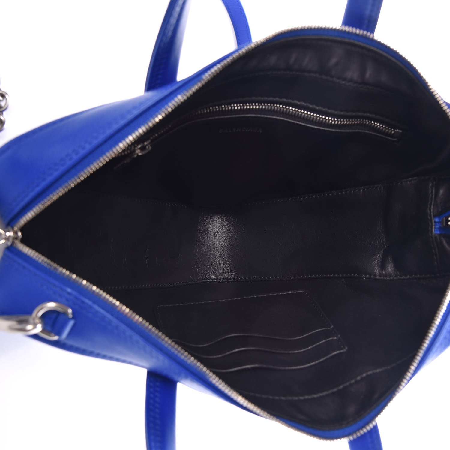 Balenciaga Shiny Day Calfskin Logo XS Triangle Chain Duffle Bleu Roi White 5 of 6