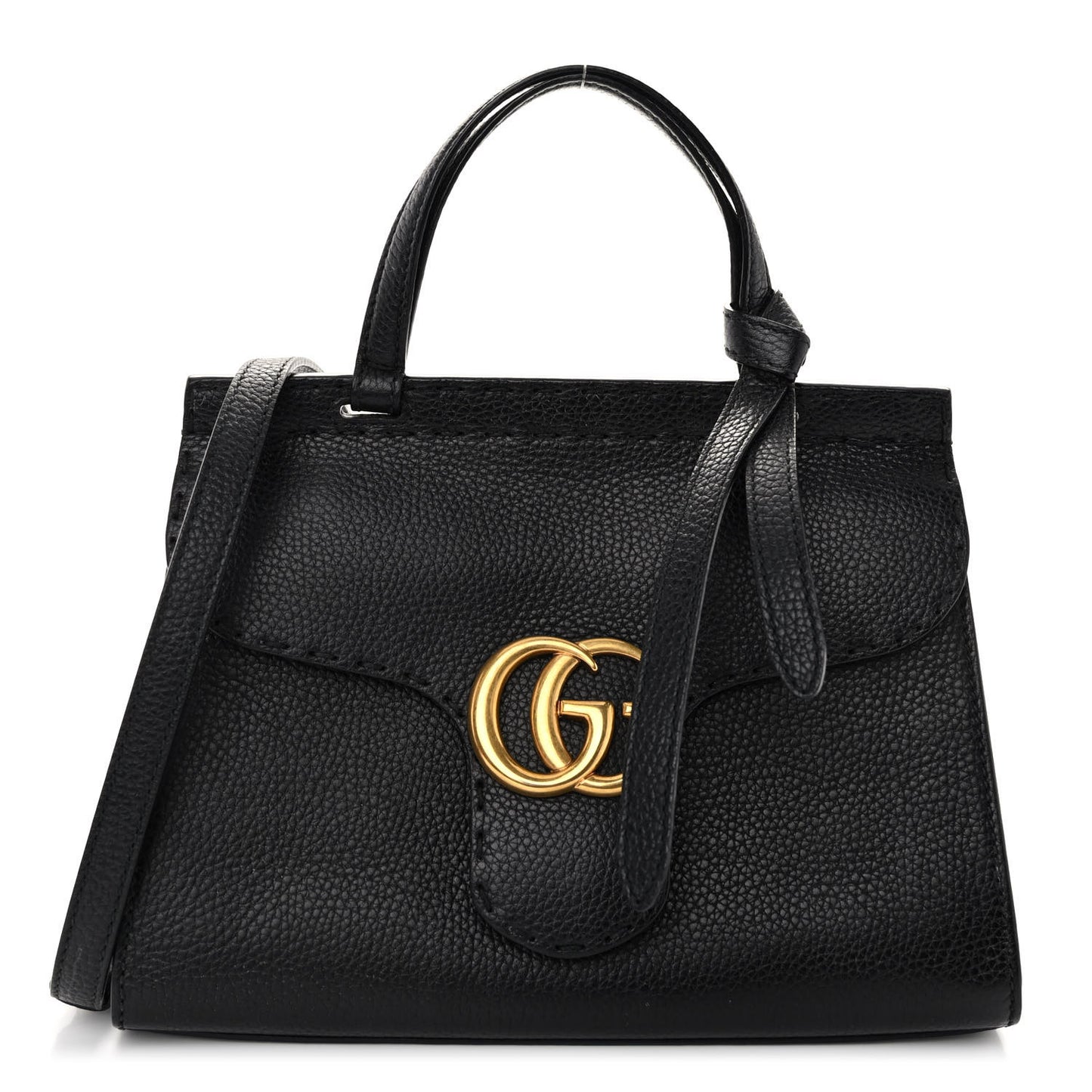 Calfskin Small GG Marmont Top Handle Bag Black