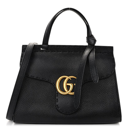 Gucci Calfskin Small GG Marmont Top Handle Bag Black 1 of 9
