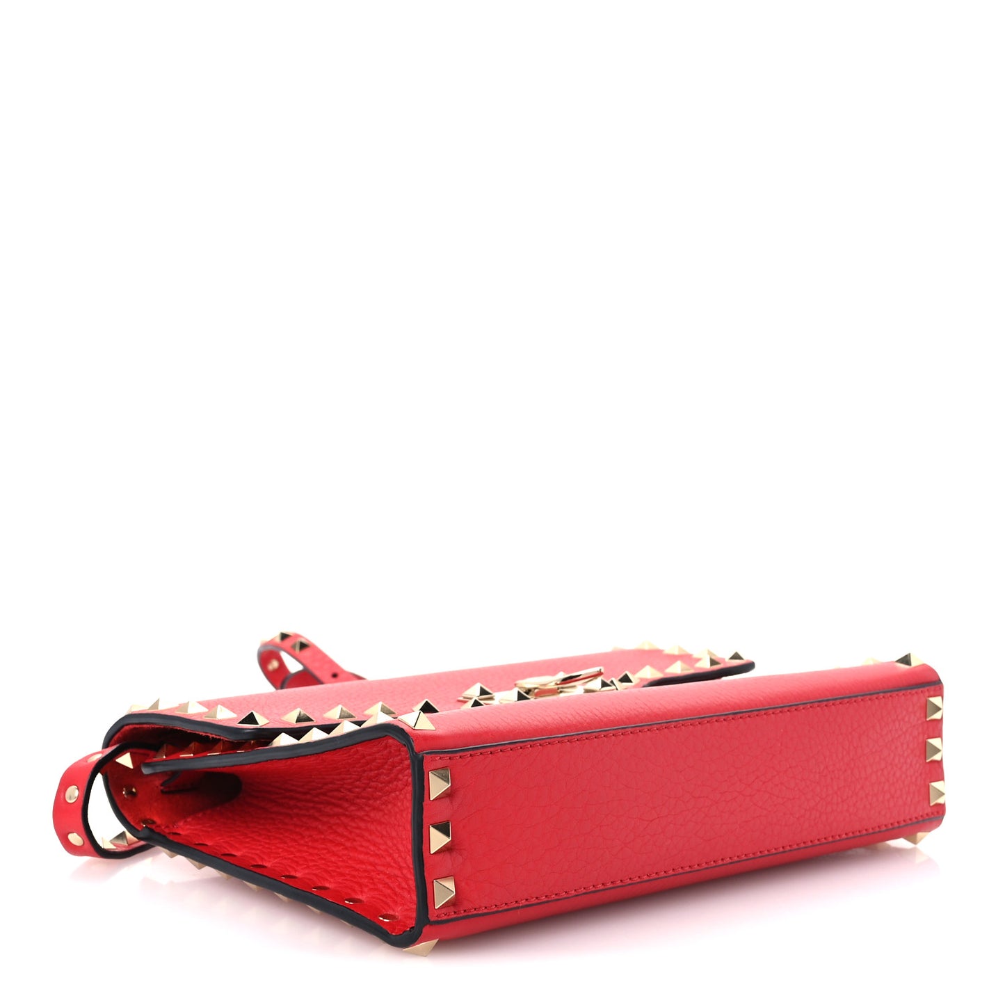 Pebbled Calfskin Medium Rockstud Flip Lock Crossbody Bag Red