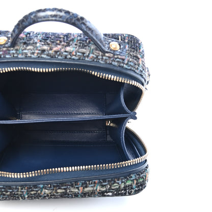 Chanel Tweed Snakeskin Quilted Small CC Filigree Vanity Case Navy Multicolor 4 of 8