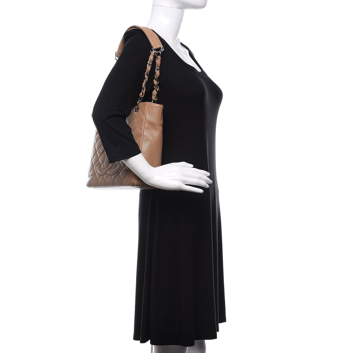 Caviar Quilted Petit Shopping Tote PST Dark Beige