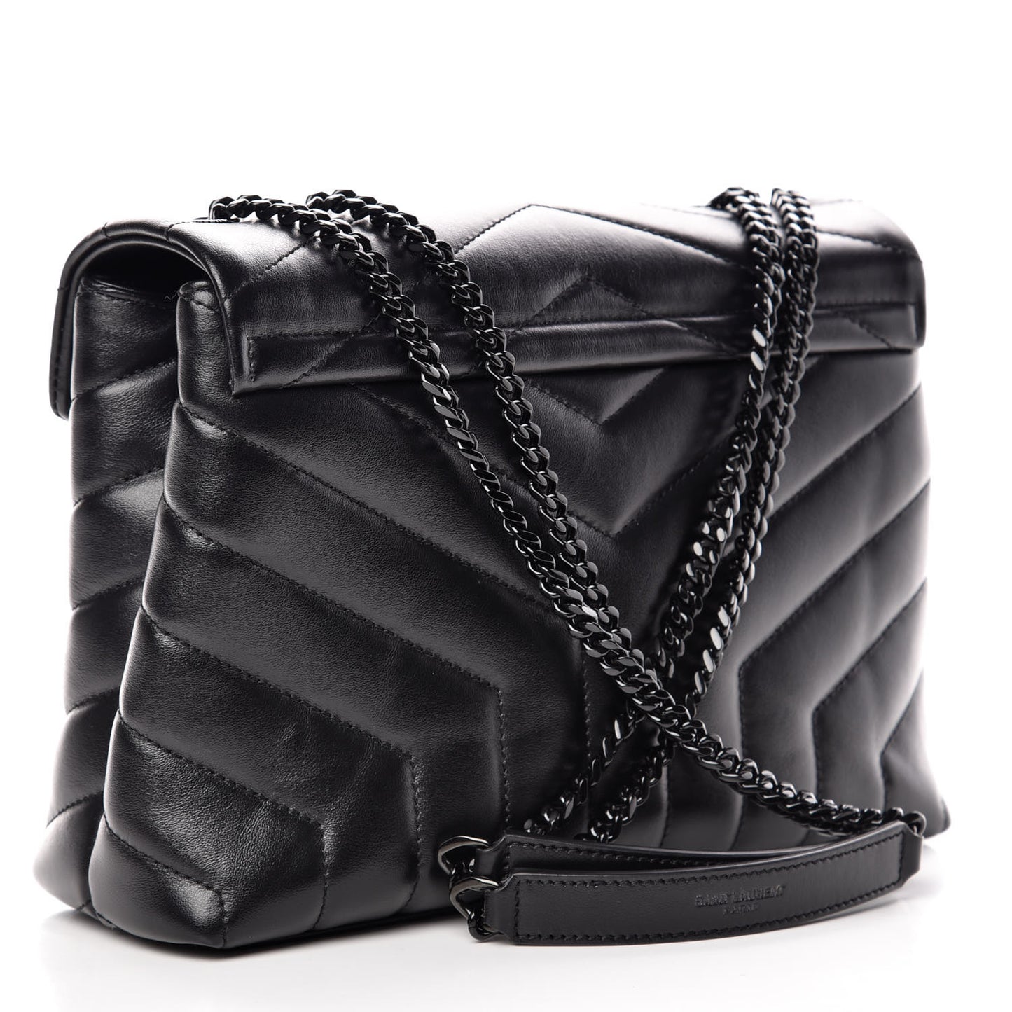 Calfskin Y Quilted Monogram Small Loulou Chain Satchel Black