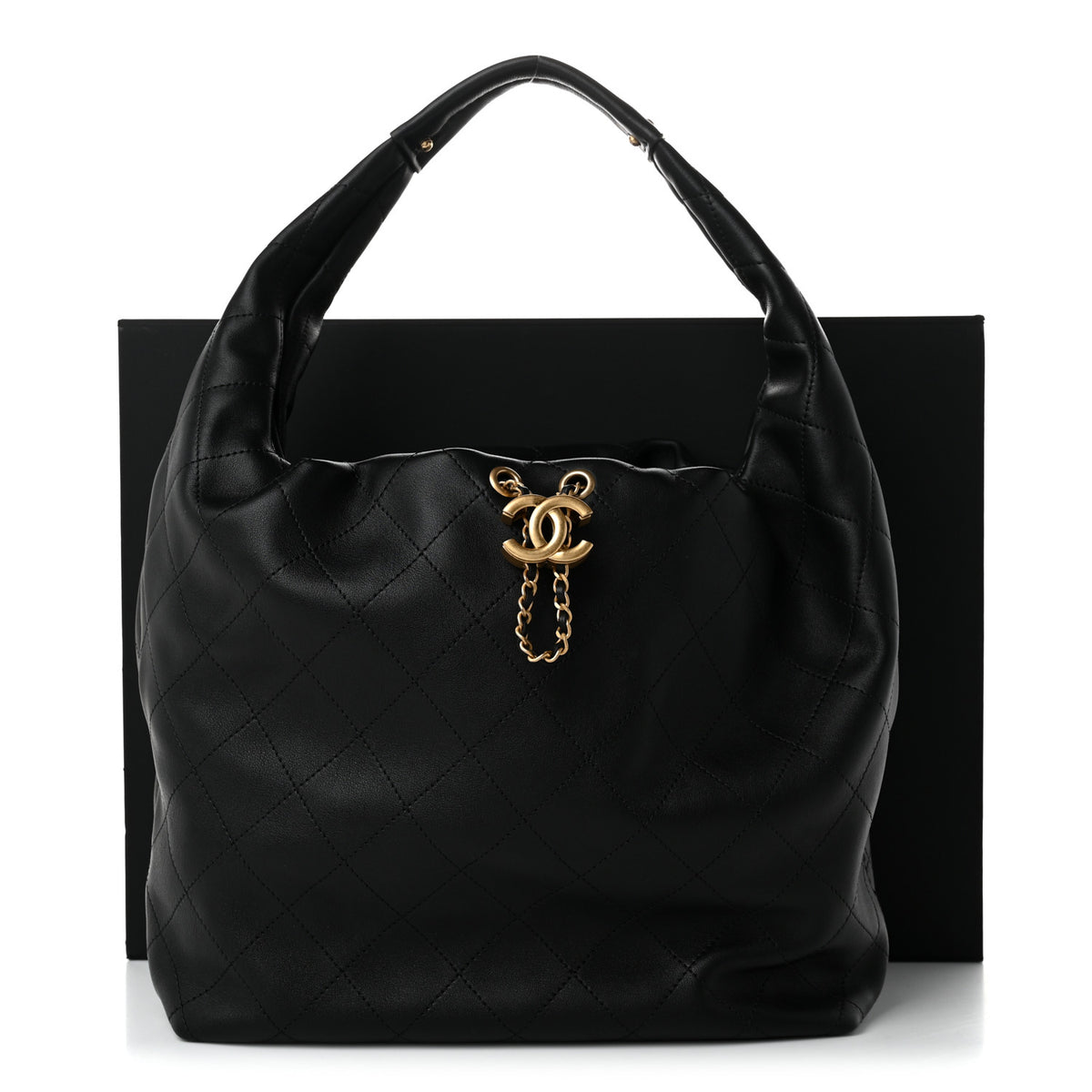 Calfskin Quilted Maxi Hobo Black