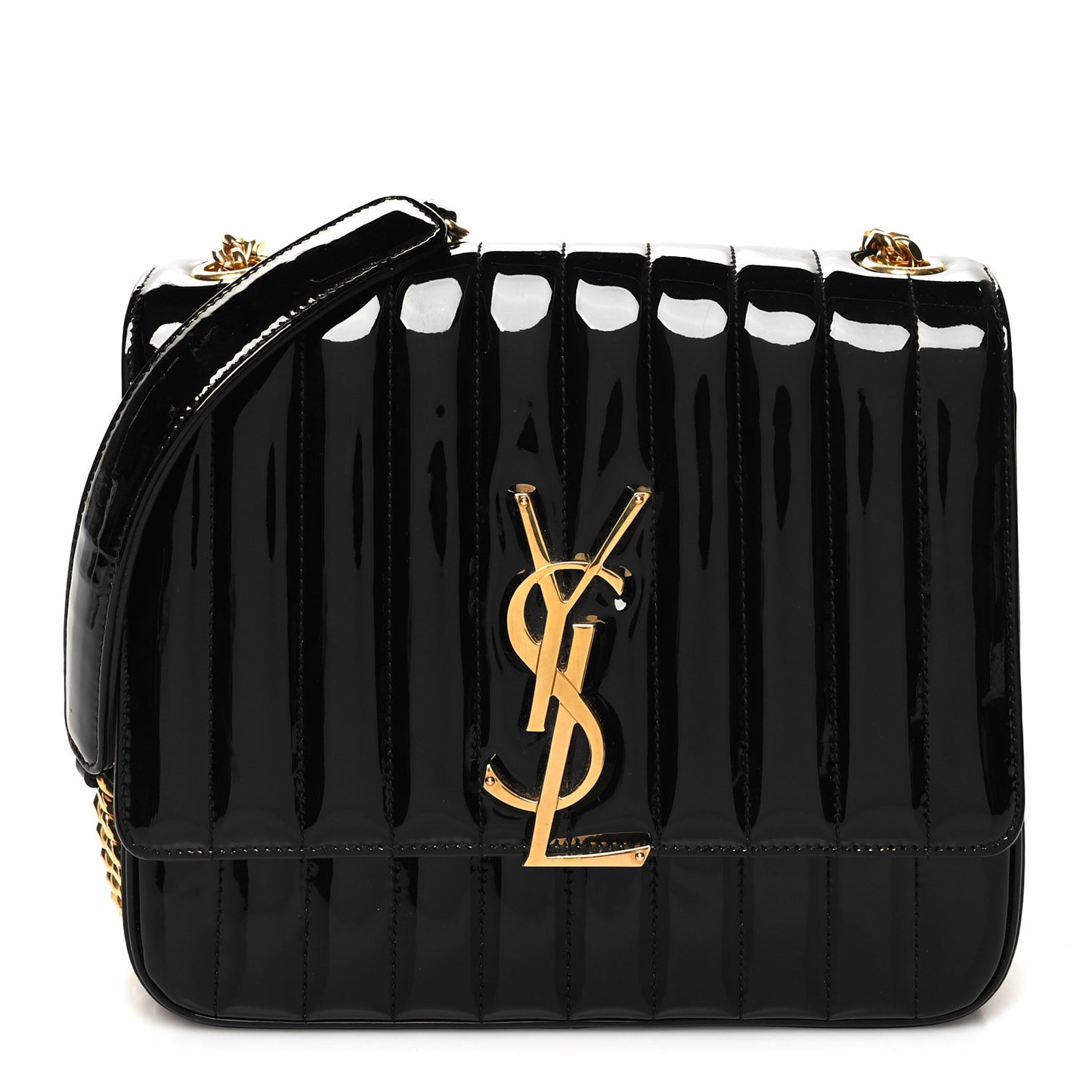 Patent Matelasse Monogram Large Vicky Chain Bag Black