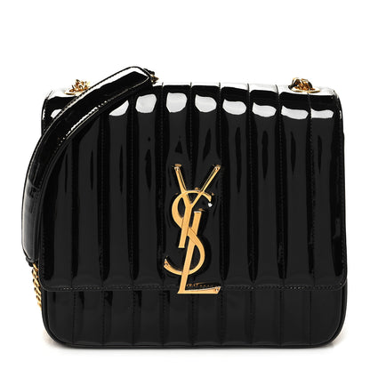Saint Laurent Patent Matelasse Monogram Large Vicky Chain Bag Black 1 of 11