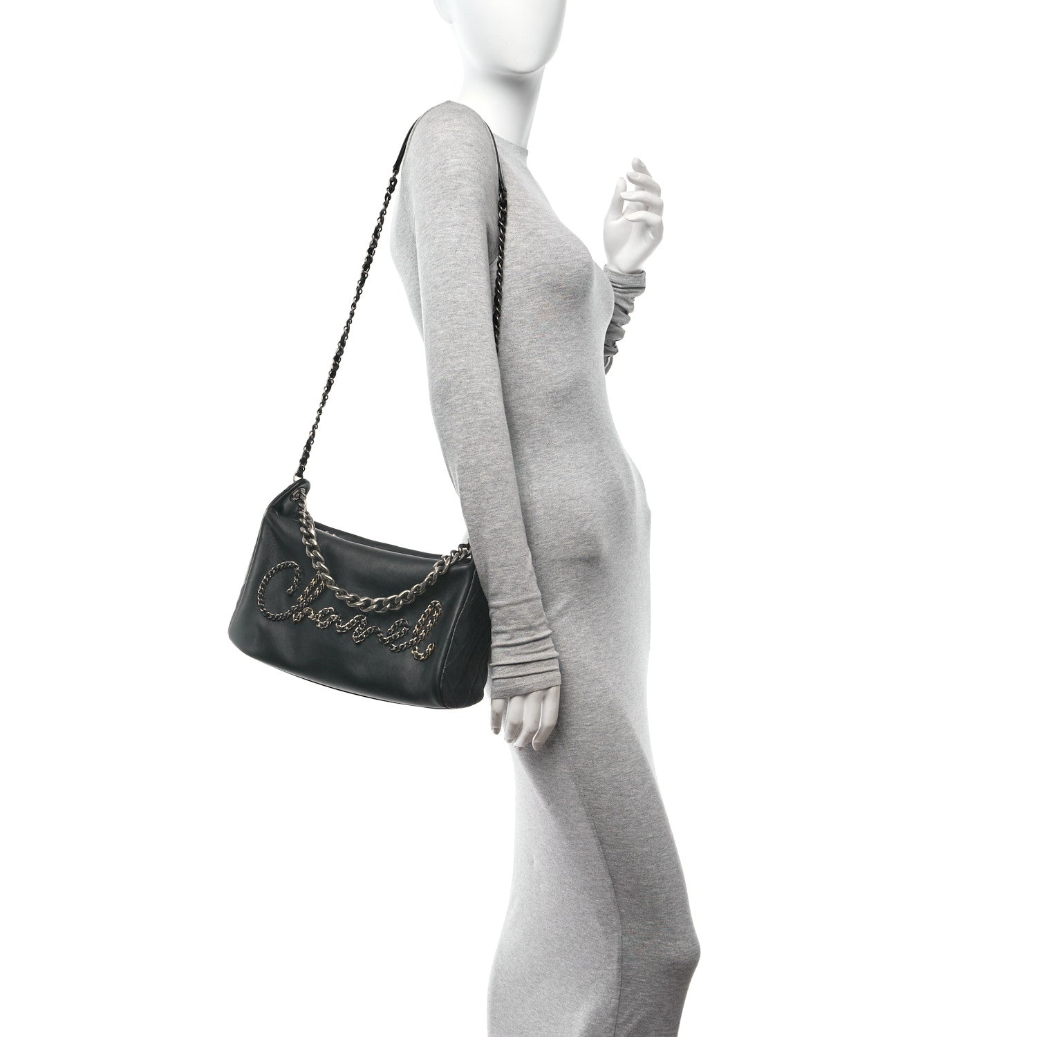 Chanel Calfskin Chain 20s Signature Hobo Black 2 of 10