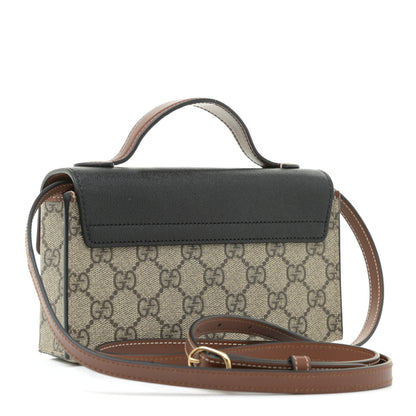Gucci GG Supreme Monogram Calfskin Mini Padlock Top Handle Shoulder Bag Beige Black Cuir 3 of 10