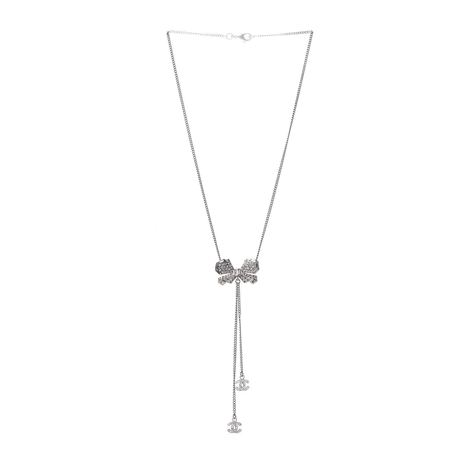 Chanel Crystal CC Bow Drop Necklace Silver 3 of 5