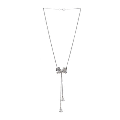 Chanel Crystal CC Bow Drop Necklace Silver 3 of 5
