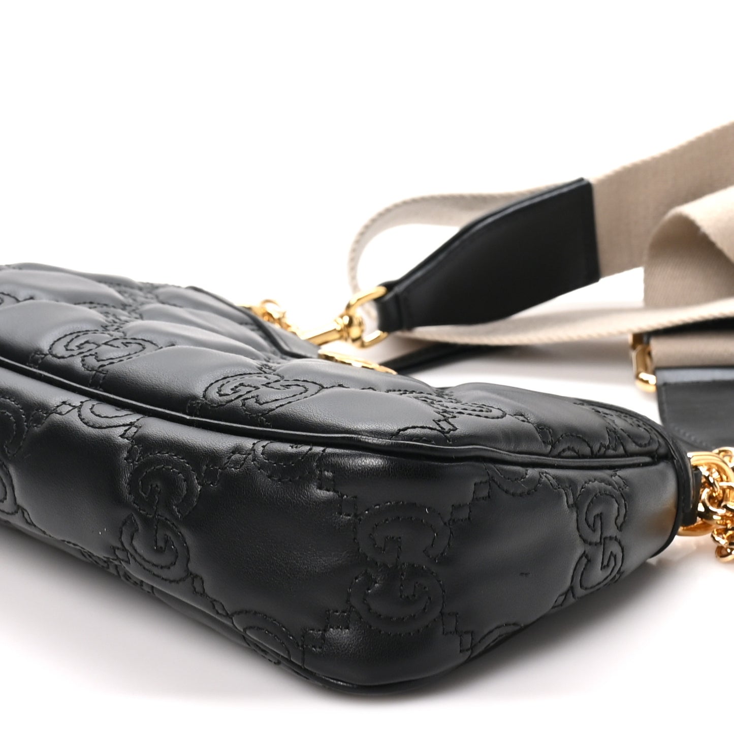 Calfskin GG Matelasse Chain Handbag Black Natural