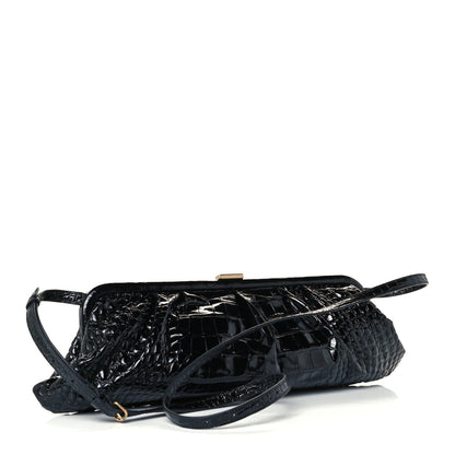 Balenciaga Shiny Supple Calfskin Logo Crocodile Embossed XL Cloud Clutch Black White 3 of 9