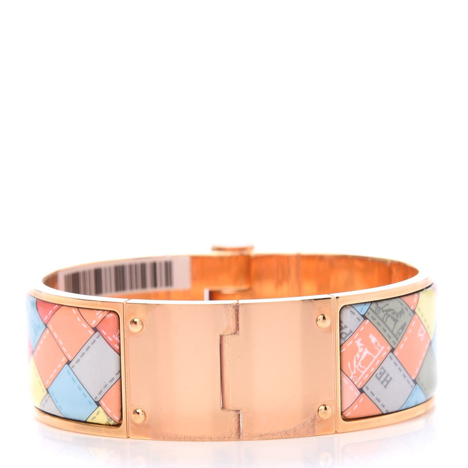 Hermes Enamel Printed Wide Bolduc Au Carre Hinged Bracelet M Romantique 3 of 5