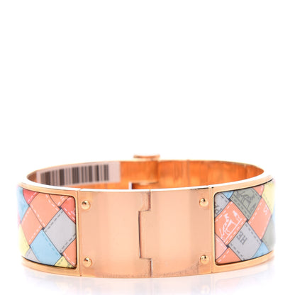 Hermes Enamel Printed Wide Bolduc Au Carre Hinged Bracelet M Romantique 3 of 5