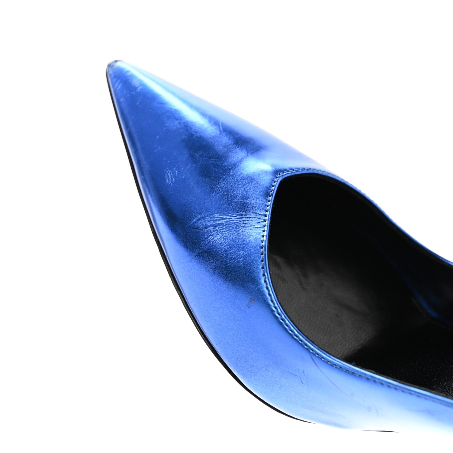 Saint Laurent Metallic Calfskin Kiki 100 Pumps 37.5 Blue 11 of 14