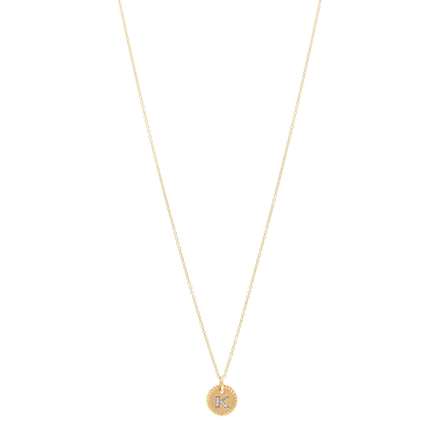David Yurman 18K Yellow Gold Diamond Initial K Charm Pendant Necklace 1 of 5
