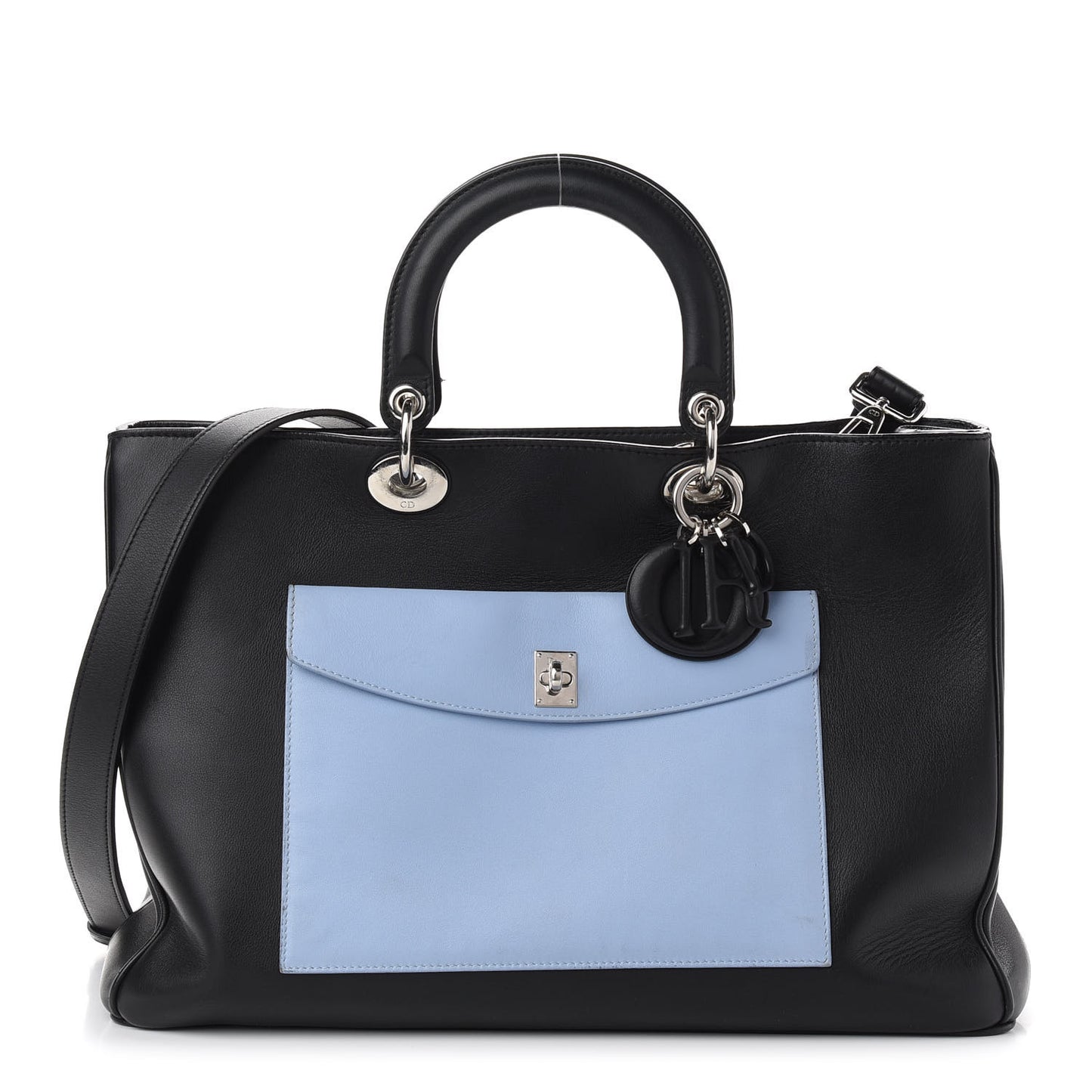 Smooth Calfskin Tri-Color Diorissimo Pocket Tote Black Blue Red