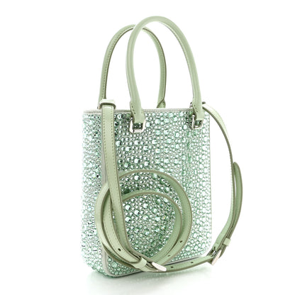 Prada Satin Crystal Metal Triangle Logo Small Double Handle Crossbody Tote Acqua 3 of 10
