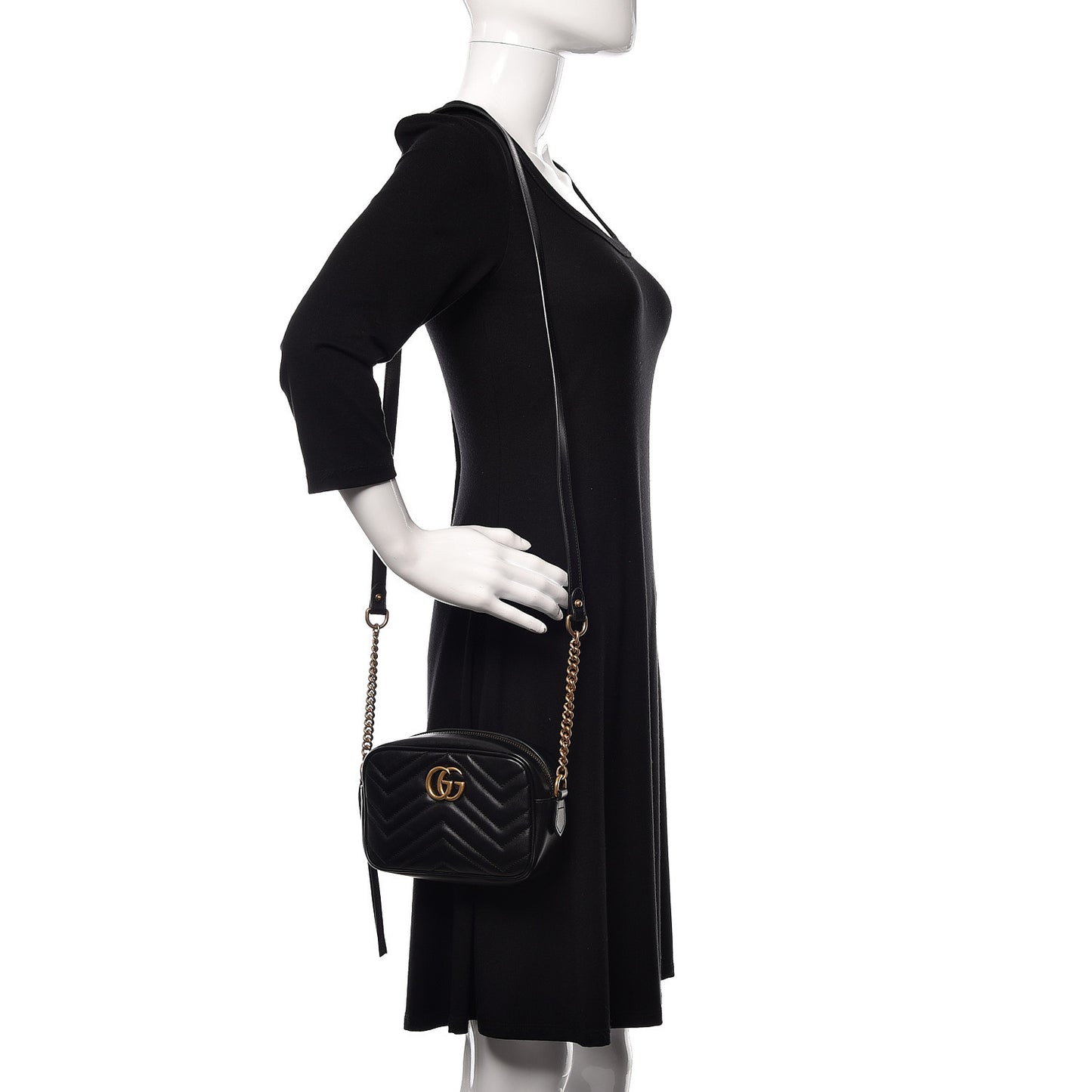 Calfskin Matelasse Mini GG Marmont Chain Shoulder Bag Black