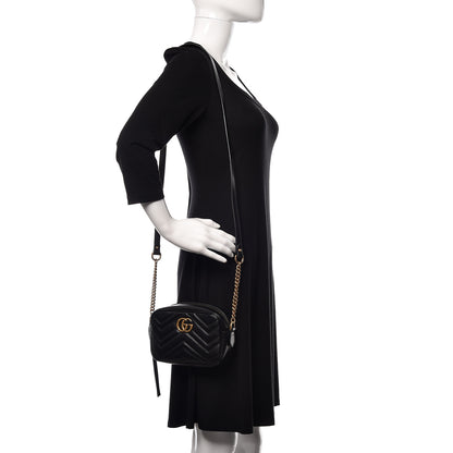 Gucci Calfskin Matelasse Mini GG Marmont Chain Shoulder Bag Black 2 of 11