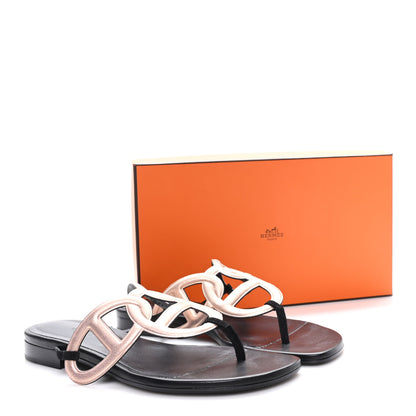 Hermes Metallic Chevre Velours Womens Egerie Sandals 39 Black Or Rose 10 of 10