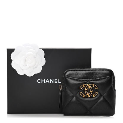 Chanel Lambskin Quilted Chanel 19 Zip Card Holder Wallet Black 9 of 9