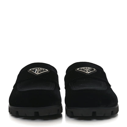 Prada Velluto Triangle 20mm Flat Mules 35.5 Black 3 of 8