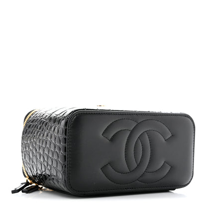 Chanel Calfskin Crocodile Embossed Exoticoco Small Top Handle Vanity Case With Chain Black 3 of 10