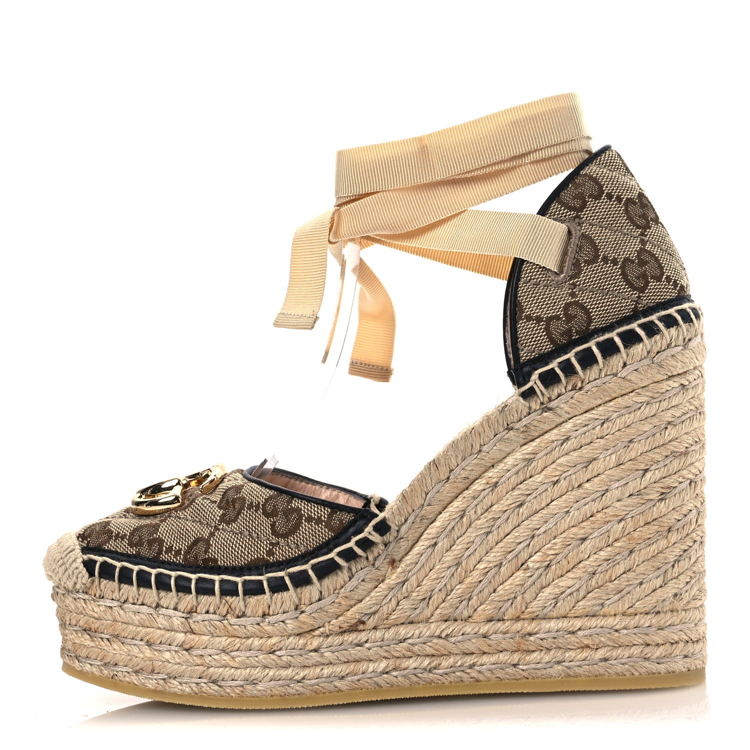 Gucci Monogram Matelasse GG Marmont Ankle Wrap Platform 35/120mm Espadrille Wedges 35 Beige Ebony Black Sand Storm 1 of 13