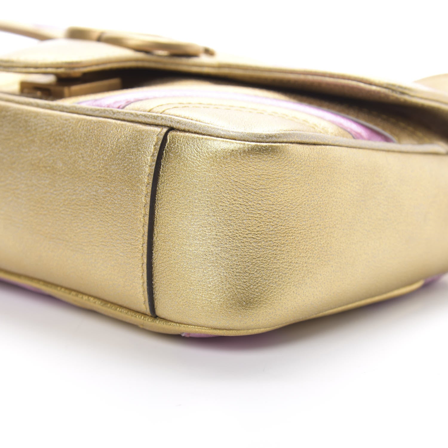 Gucci Metallic Calfskin Matelasse Mini GG Marmont Shoulder Bag Gold Pink 10 of 10