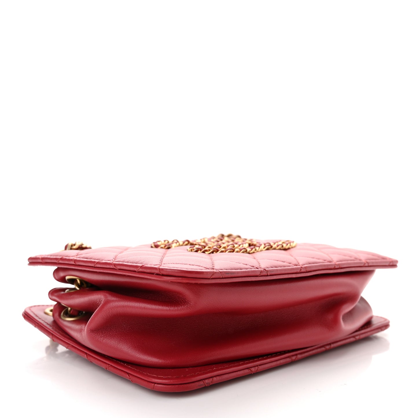 Calfskin Quilted Small CC Chain Accordion Tote Red