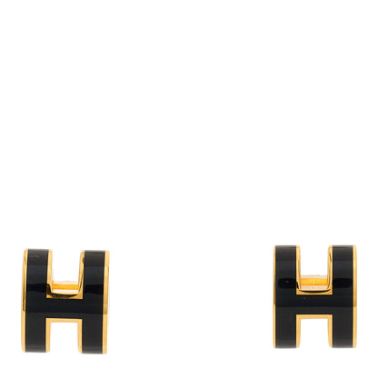 Hermes Gold Lacquered Mini Pop H Earrings Black 1 of 5