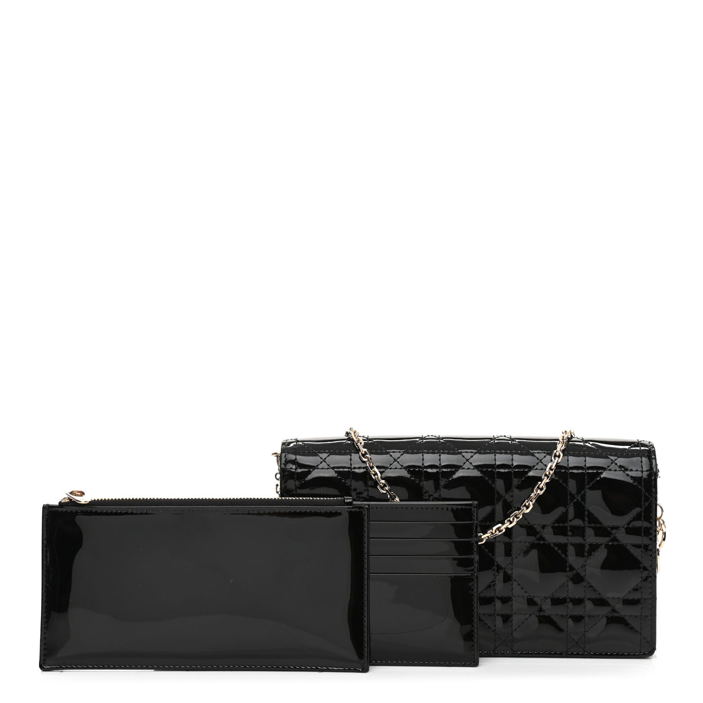 Patent Cannage Lady Dior Chain Wallet Black
