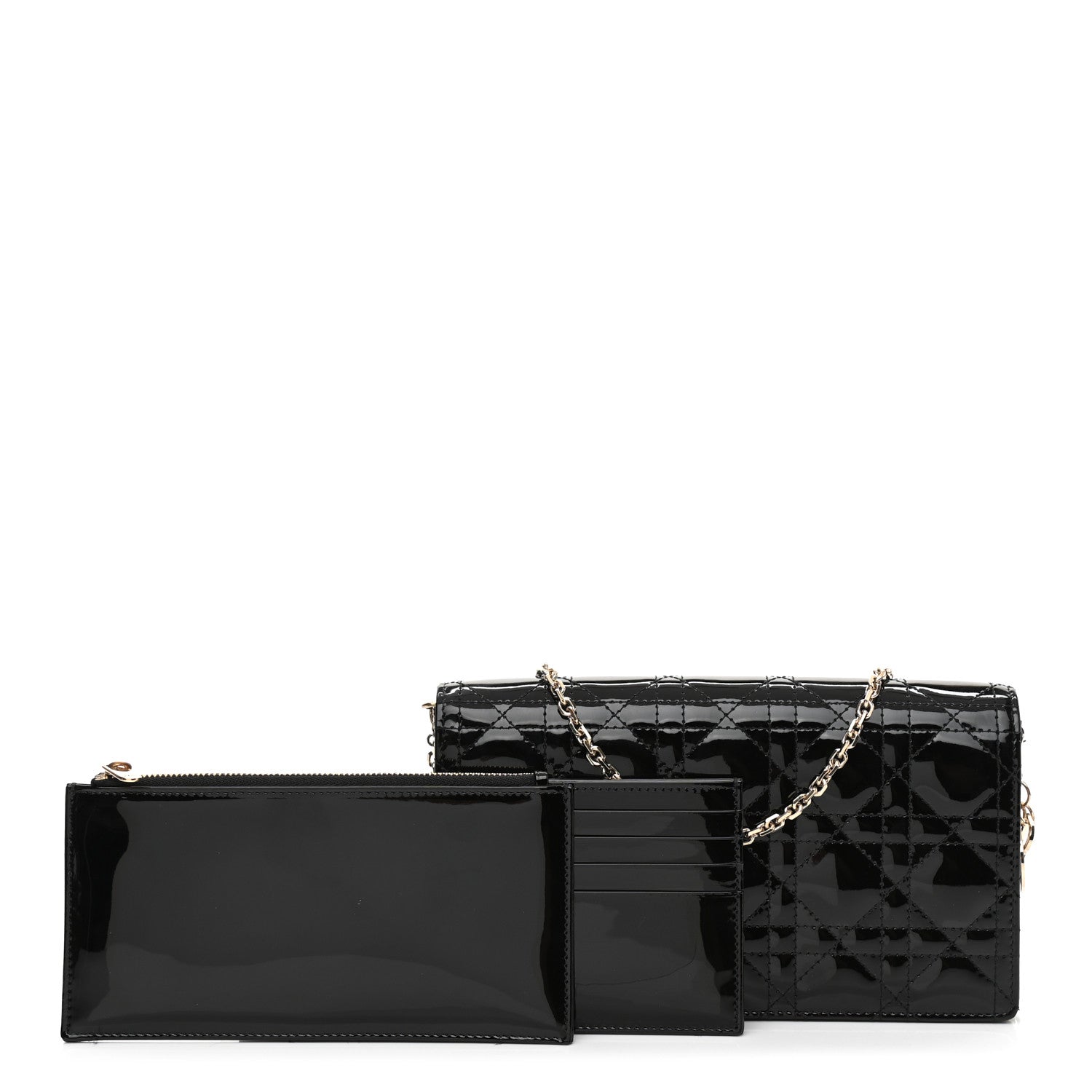Christian Dior Patent Cannage Lady Dior Chain Wallet Black 1 of 11