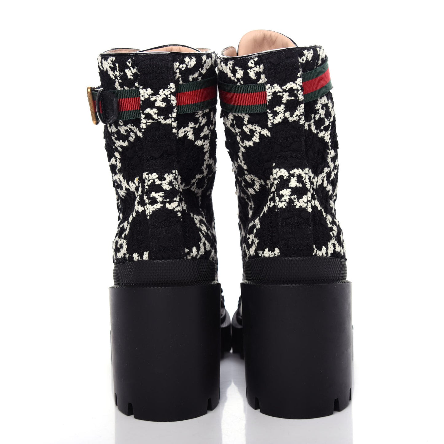 Tweed GG Monogram Lace Up Combat Ankle Boots 39.5 Black