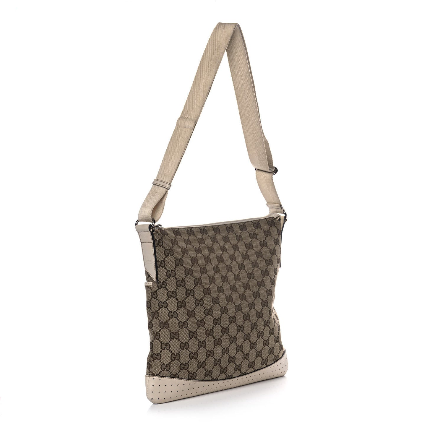 Monogram Calfskin Perforated Medium Flat Messenger Bag Off White