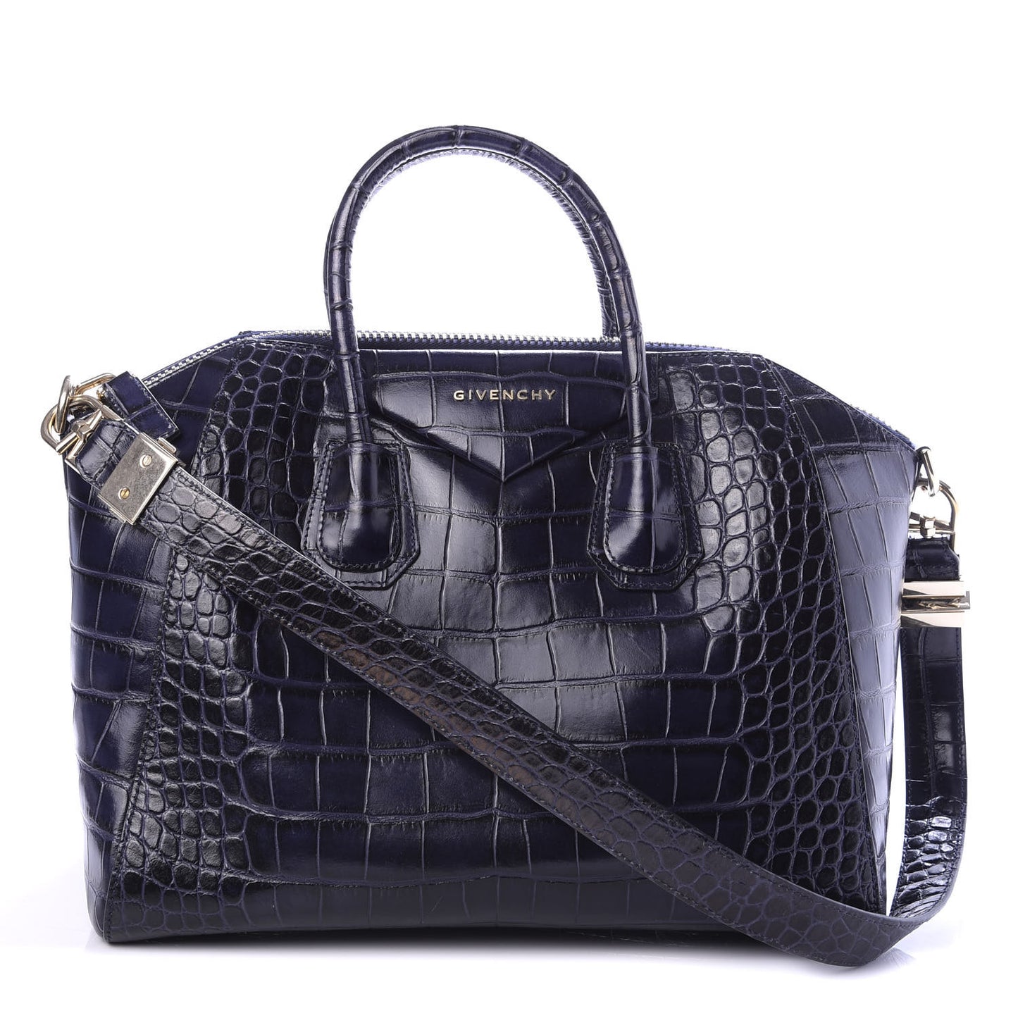 Calfskin Crocodile Embossed Medium Antigona Dark Blue