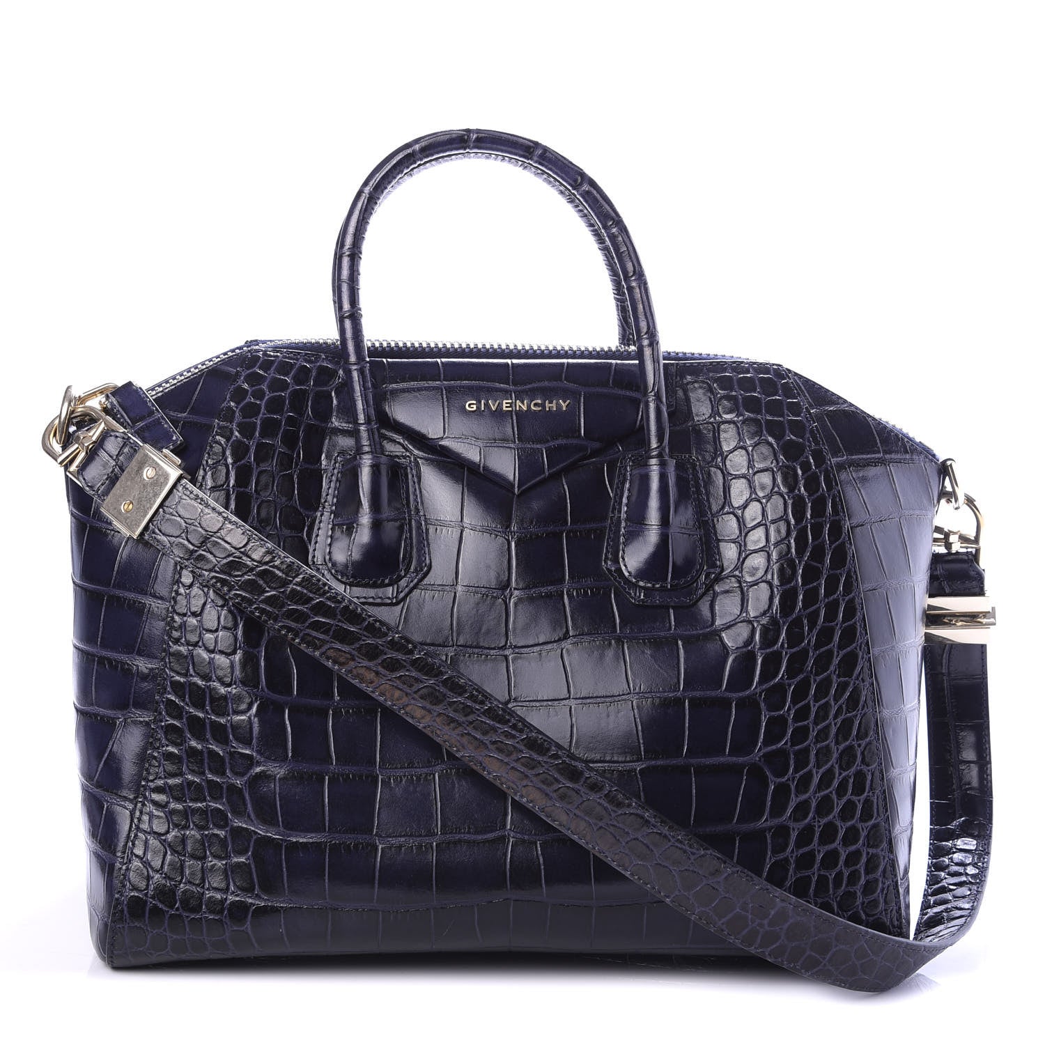 Givenchy Calfskin Crocodile Embossed Medium Antigona Dark Blue 1 of 9
