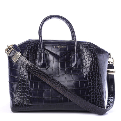 Givenchy Calfskin Crocodile Embossed Medium Antigona Dark Blue 1 of 9