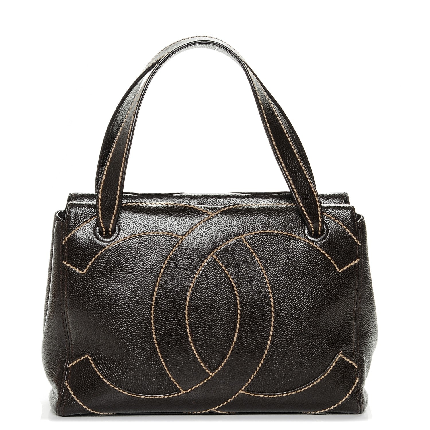 Chanel Caviar CC Stitched Small Tote Brown 1 of 7