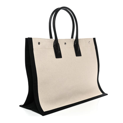 Saint Laurent Linen Calfskin Rive Gauche Tote White Black 3 of 10
