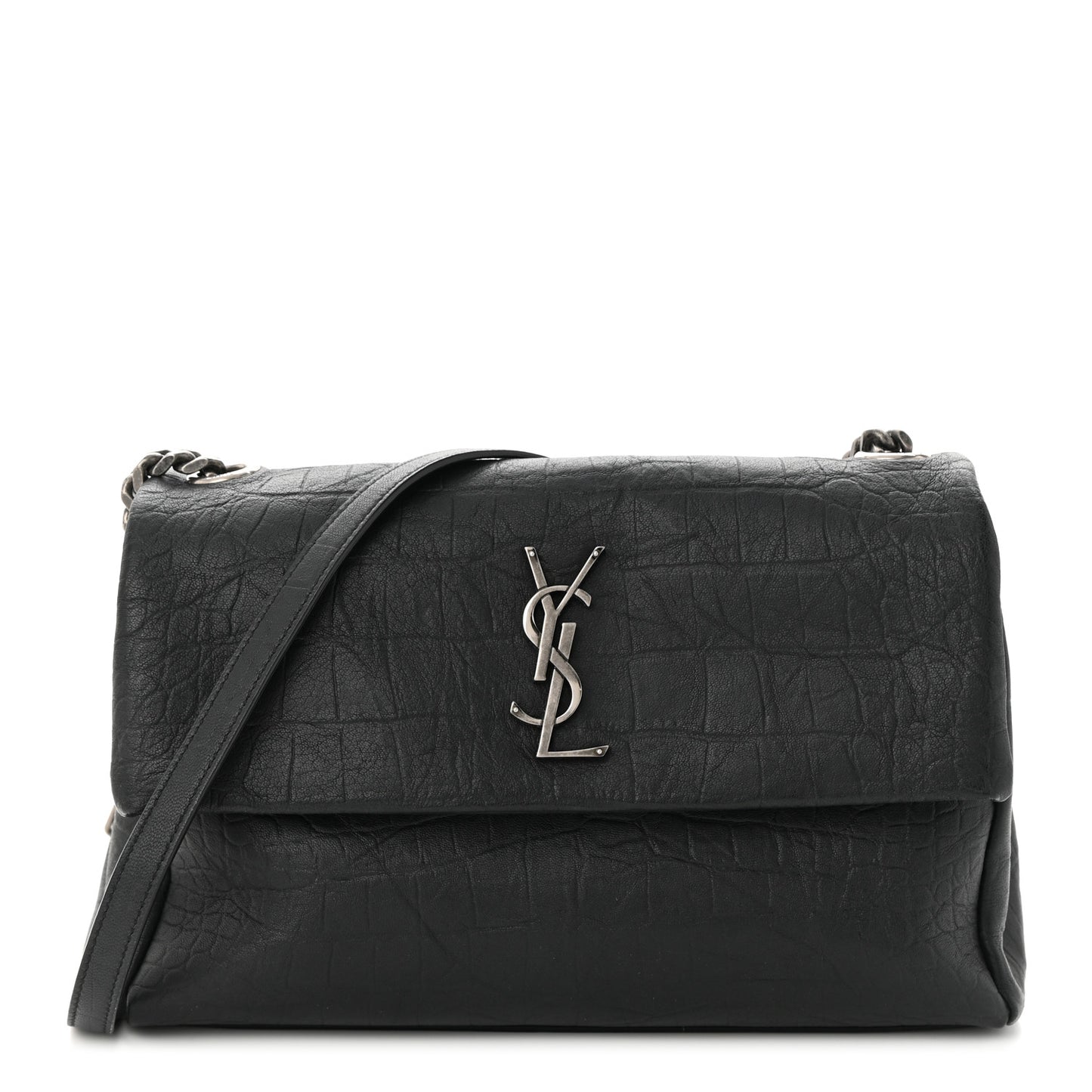Calfskin Crocodile Embossed Medium West Hollywood Monogram Fold-Over Bag
