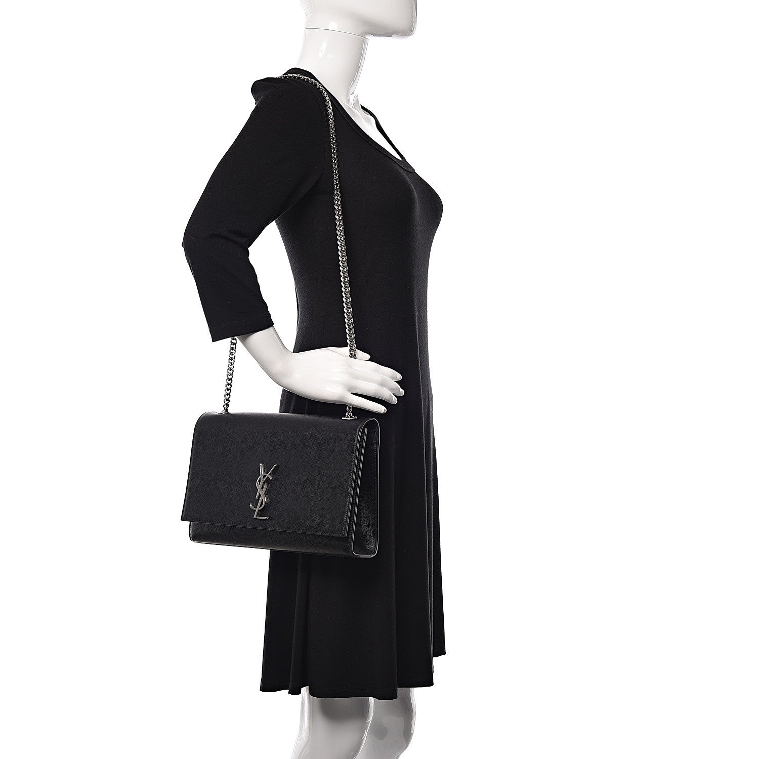 Saint Laurent Grain De Poudre Large Classic Monogram Kate Satchel Black 2 of 13