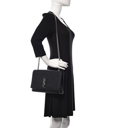 Saint Laurent Grain De Poudre Large Classic Monogram Kate Satchel Black 2 of 13