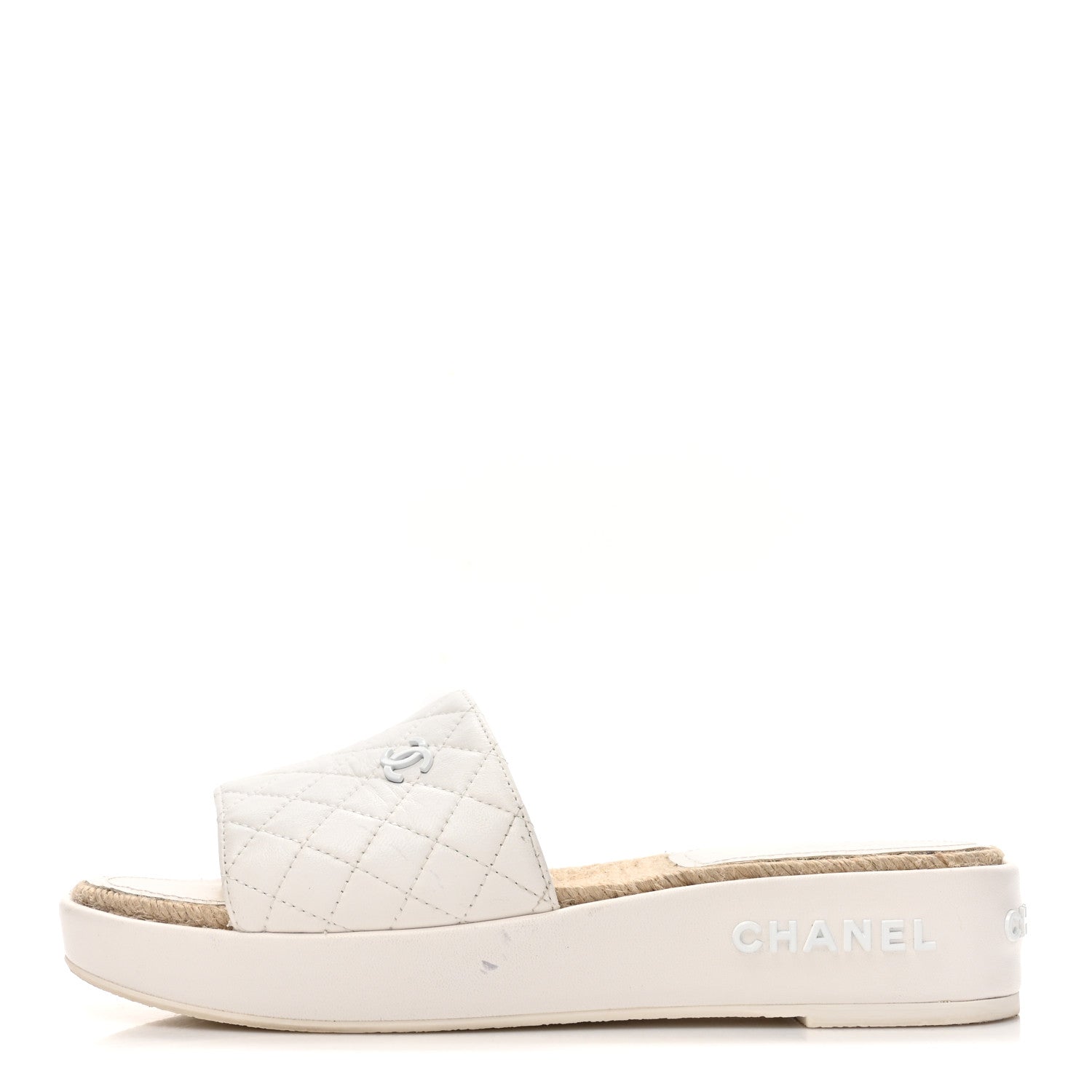 Chanel Lambskin Quilted CC Espadrille Slip On Sandals 41 White 1 of 14