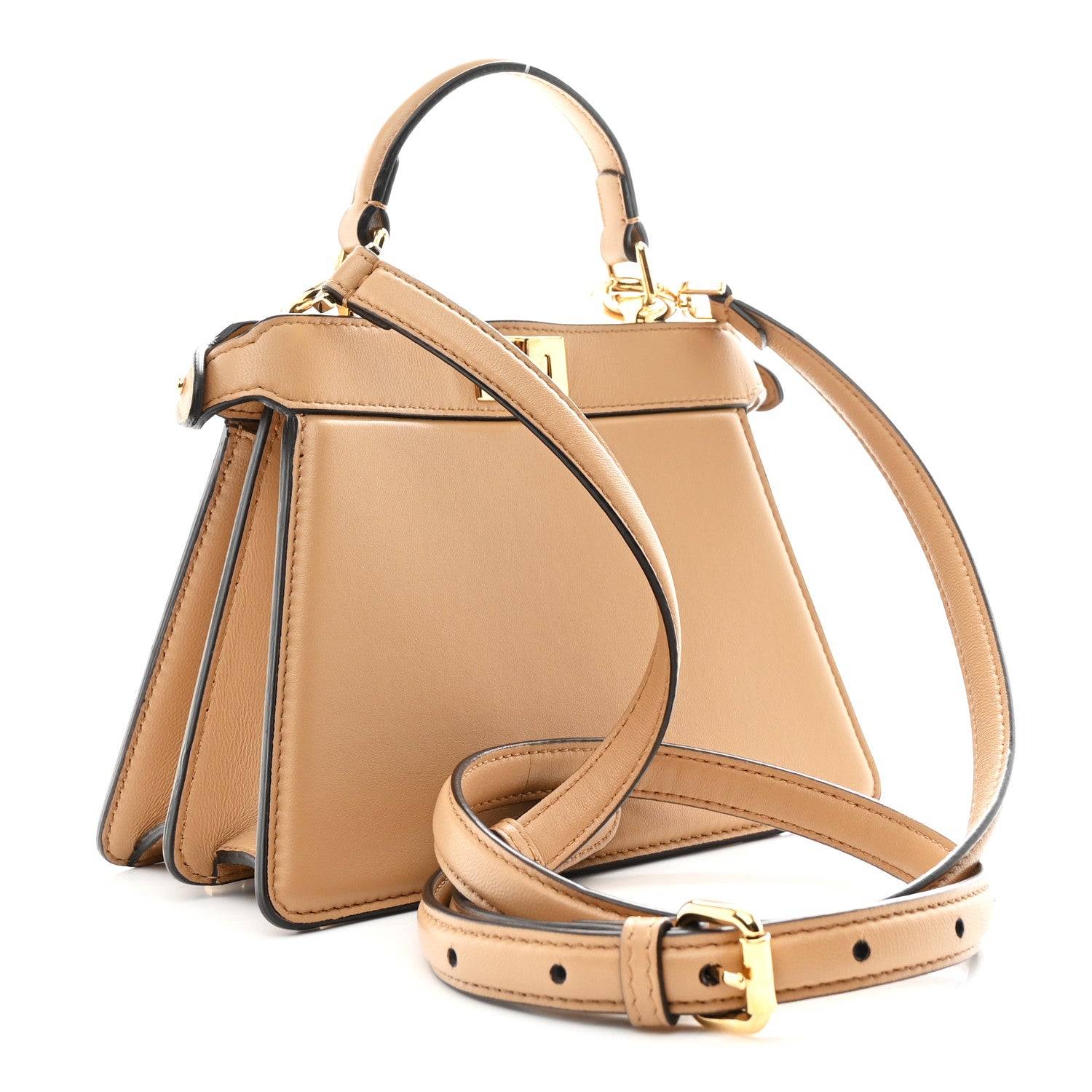 Fendi Shiny Nappa Petite Peekaboo I SEE U Satchel Miele Scuro