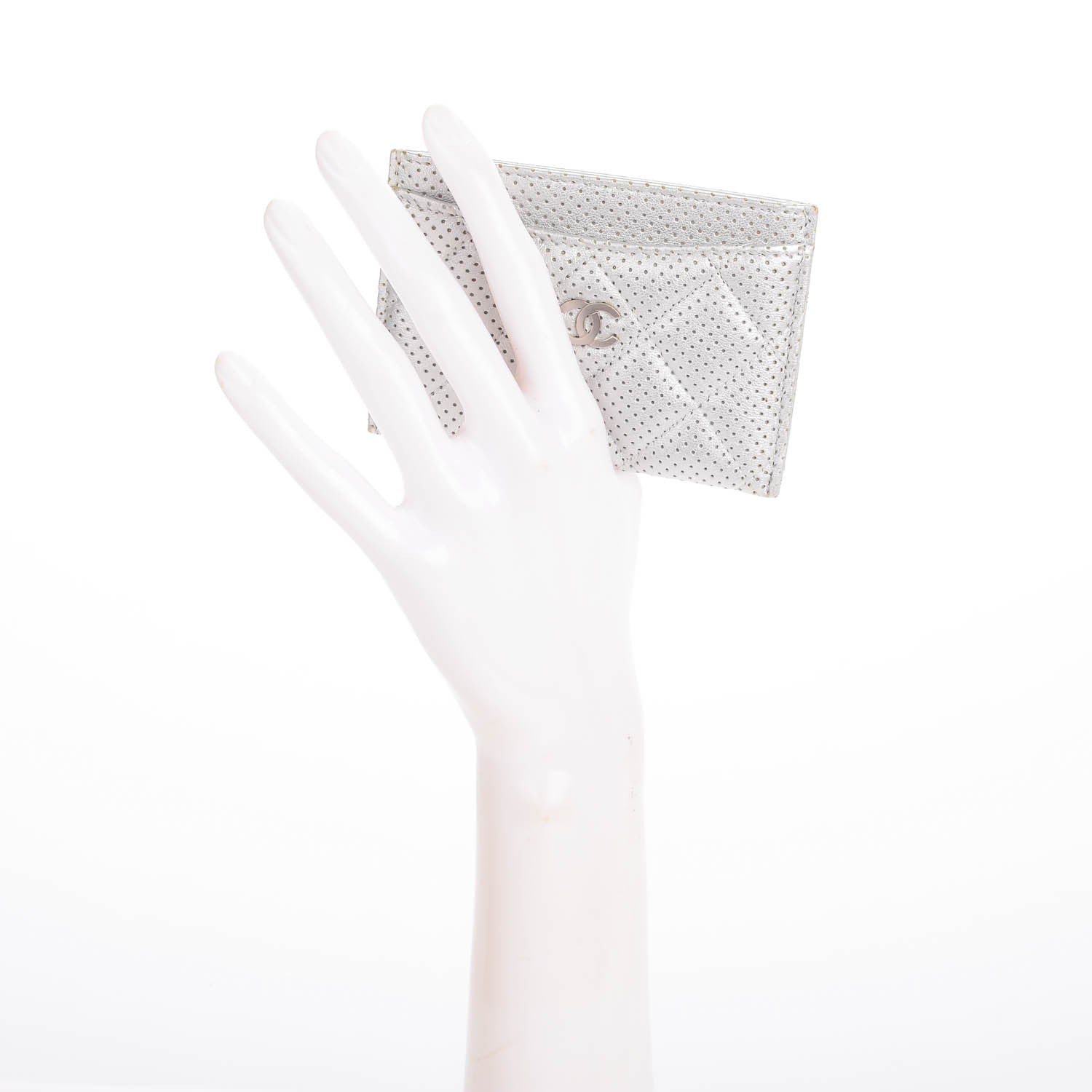 Chanel Perforated Lambskin Quilted Card Holder Light Silver 2 of 8