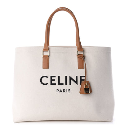 Celine Canvas Calfskin Horizontal Cabas Natural Tan 1 of 9