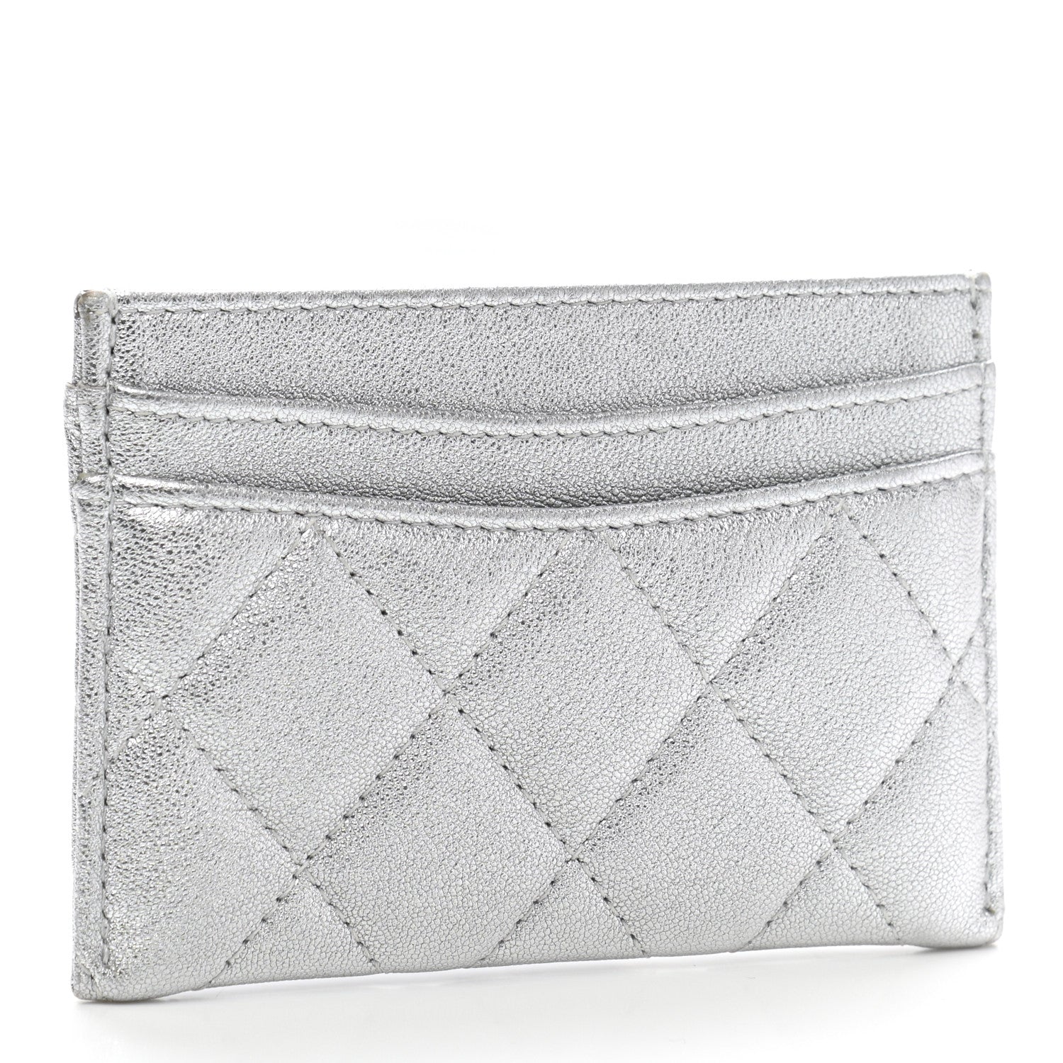 Chanel Metallic Lambskin Quilted Card Holder Silver 3 of 12