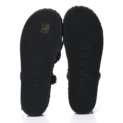 Chanel Cord Lambskin Quilted Logo Sandals 41 Black White 6 of 6
